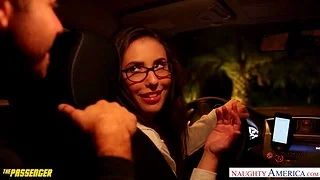 Babe in glasses Casey Calvert is fucked hard by twosome kinky passenger