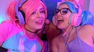 Gamer chicks Leana Lovings and Krissy Paladin fucked by the same guy